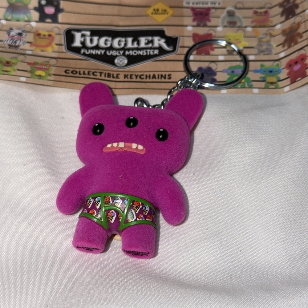 Fuggler Pink Flocked Alien  CATCH ME key chain 3"